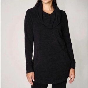 Barefoot Dreams CozyChic Lite Cowlneck Pullover in charcoal gray